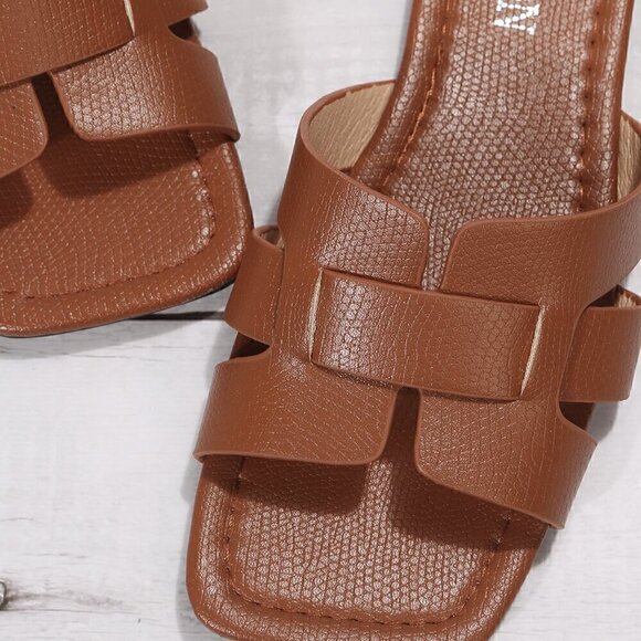 Brown Elegant Women's Snakeskin Embossed Cut Out Slide Sandals - Picture 6 of 7